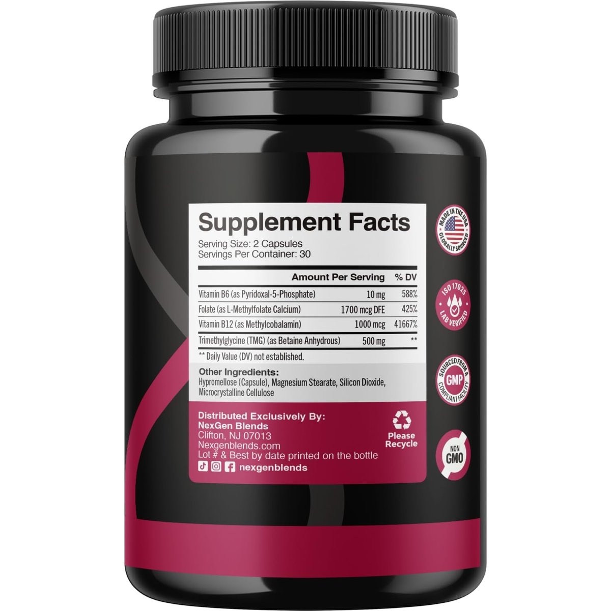TMG Trimethylglycin Supplement mit Methyl-B-Komplex – 500 mg Betain TMG mit methylierten B-Vitamin-Co-Faktoren für Herz- und Leberunterstützung – Vegan &amp; Non-GMO (1 Monatsvorrat)