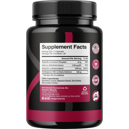 TMG Trimethylglycin Supplement mit Methyl-B-Komplex – 500 mg Betain TMG mit methylierten B-Vitamin-Co-Faktoren für Herz- und Leberunterstützung – Vegan &amp; Non-GMO (1 Monatsvorrat)