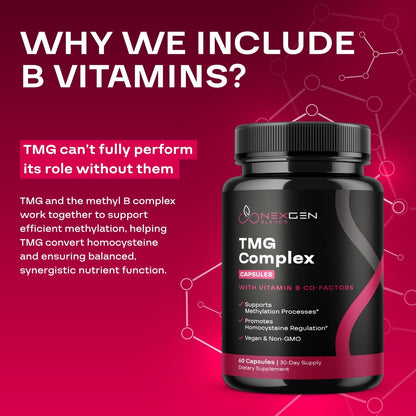 TMG Trimethylglycin Supplement mit Methyl-B-Komplex – 500 mg Betain TMG mit methylierten B-Vitamin-Co-Faktoren für Herz- und Leberunterstützung – Vegan &amp; Non-GMO (1 Monatsvorrat)