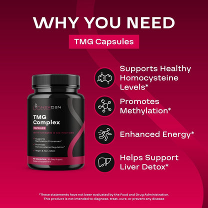TMG Trimethylglycin Supplement mit Methyl-B-Komplex – 500 mg Betain TMG mit methylierten B-Vitamin-Co-Faktoren für Herz- und Leberunterstützung – Vegan &amp; Non-GMO (1 Monatsvorrat)