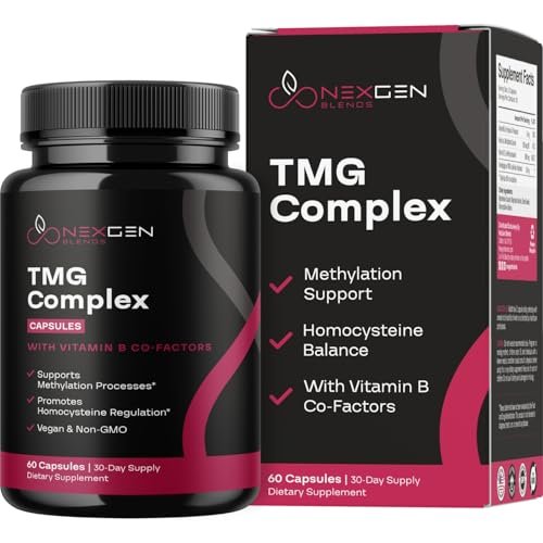 TMG Trimethylglycin Supplement mit Methyl-B-Komplex – 500 mg Betain TMG mit methylierten B-Vitamin-Co-Faktoren für Herz- und Leberunterstützung – Vegan &amp; Non-GMO (1 Monatsvorrat)