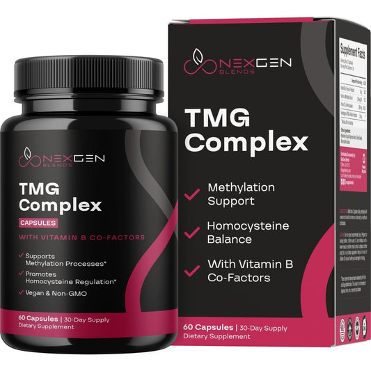 TMG Trimethylglycin Supplement mit Methyl-B-Komplex – 500 mg Betain TMG mit methylierten B-Vitamin-Co-Faktoren für Herz- und Leberunterstützung – Vegan &amp; Non-GMO (1 Monatsvorrat)