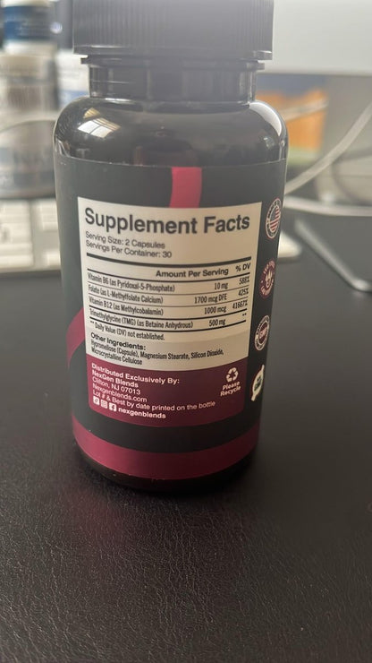 TMG Trimethylglycin Supplement mit Methyl-B-Komplex – 500 mg Betain TMG mit methylierten B-Vitamin-Co-Faktoren für Herz- und Leberunterstützung – Vegan &amp; Non-GMO (1 Monatsvorrat)