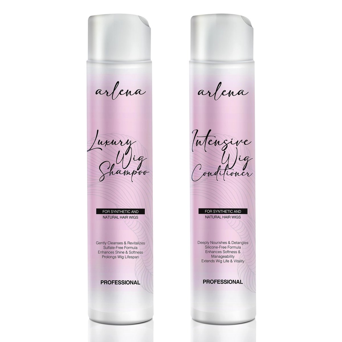 Arlena Luxury Wig Shampoo und Conditioner Set für synthetische und Echthaar-Perücken – Hergestellt in den USA, sulfatfrei, verbessert Glanz und Weichheit, verlängert die Lebensdauer der Perücke, pflegt und entwirrt tiefenwirksam, klar
