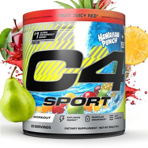 C4 Sport Pre-Workout-Pulver – NSF-zertifiziert für den Sport – Elite Hydration – 200 mg Koffein + Kreatin + Beta-Alanin – Elektrolyte und Energie-Supplement – Hawaiian Punch, 20 Portionen