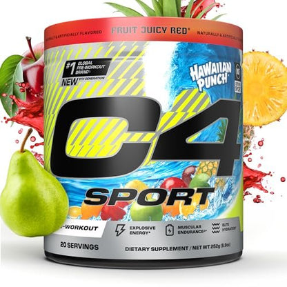C4 Sport Pre-Workout-Pulver – NSF-zertifiziert für den Sport – Elite Hydration – 200 mg Koffein + Kreatin + Beta-Alanin – Elektrolyte und Energie-Supplement – Hawaiian Punch, 20 Portionen