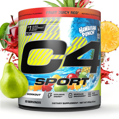 C4 Sport Pre-Workout-Pulver – NSF-zertifiziert für den Sport – Elite Hydration – 200 mg Koffein + Kreatin + Beta-Alanin – Elektrolyte und Energie-Supplement – Hawaiian Punch, 20 Portionen
