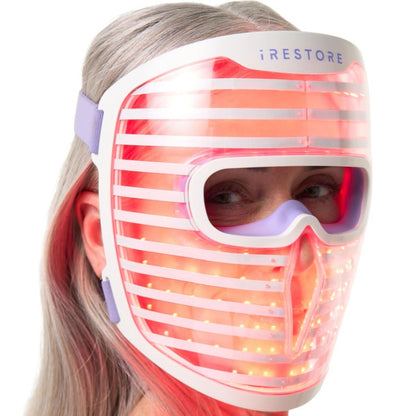 iRestore LED-Gesichtsmaske für jugendliche Haut – Rotlichttherapie für Gesicht, Rot, Blau & Infrarot gegen Falten, feine Linien, dunkle Flecken mit 360 LEDs, Hautpflegegerät für Frauen & Männer