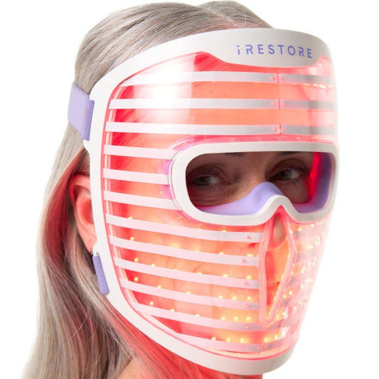 iRestore LED-Gesichtsmaske für jugendliche Haut – Rotlichttherapie für Gesicht, Rot, Blau & Infrarot gegen Falten, feine Linien, dunkle Flecken mit 360 LEDs, Hautpflegegerät für Frauen & Männer