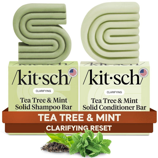 Kitsch Klärendes Tea Tree Shampoo & Conditioner Set – Shampoo- und Conditioner-Bar für Frauen und Männer, Kopfhaut- & Ölkontrolle – Ohne Parabene, Sulfate & Silikone – Hergestellt in den USA – 2 Stück