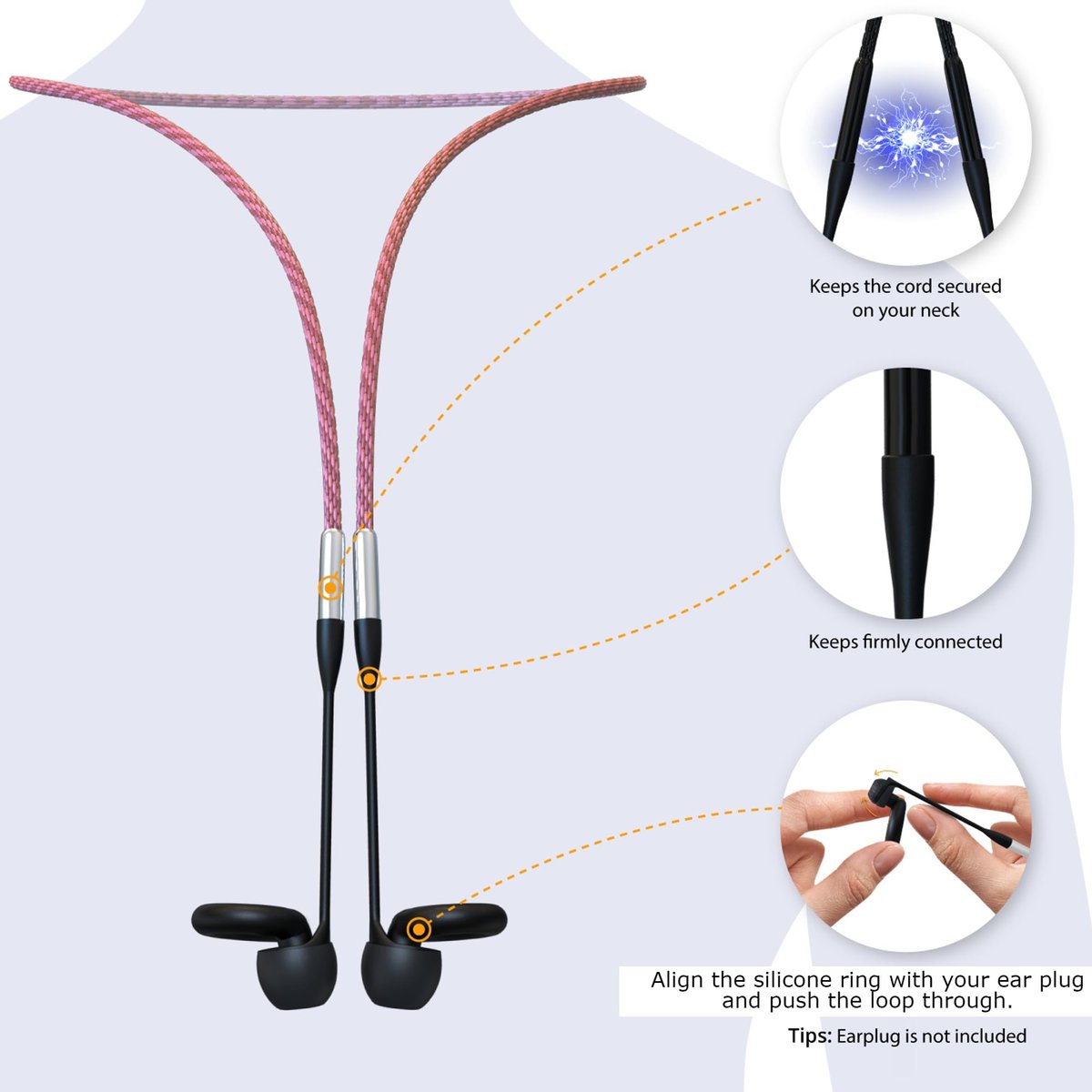 Magnetisches Verbindungskabel kompatibel mit Loop Earplugs Quiet/Engage/Experience – inklusive Aufbewahrungsbox – magnetische zugfeste Sicherheitskordel – Zubehör (1er-Pack, Speckled Pink, Einheitsgröße)