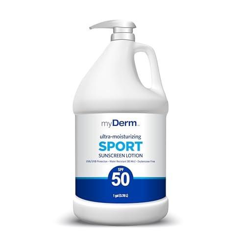 MyDerm Ultra-Feuchtigkeitsspendendes SPF 50 Sport Sonnenschutzmittel – 3,78 Liter (1 Gallone), Hawaii 104 Reef Act konform, frei von Octisalat, Oxybenzon, Octinoxat und Parabenen