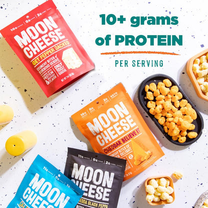 Moon Cheese Variety Pack – Cheddar, Gouda & Garlic Parm – Knuspriger, proteinreicher Käsesnack, glutenfrei, keto-freundlich, 100% echter Käse, 2 Unzen (3er-Pack)