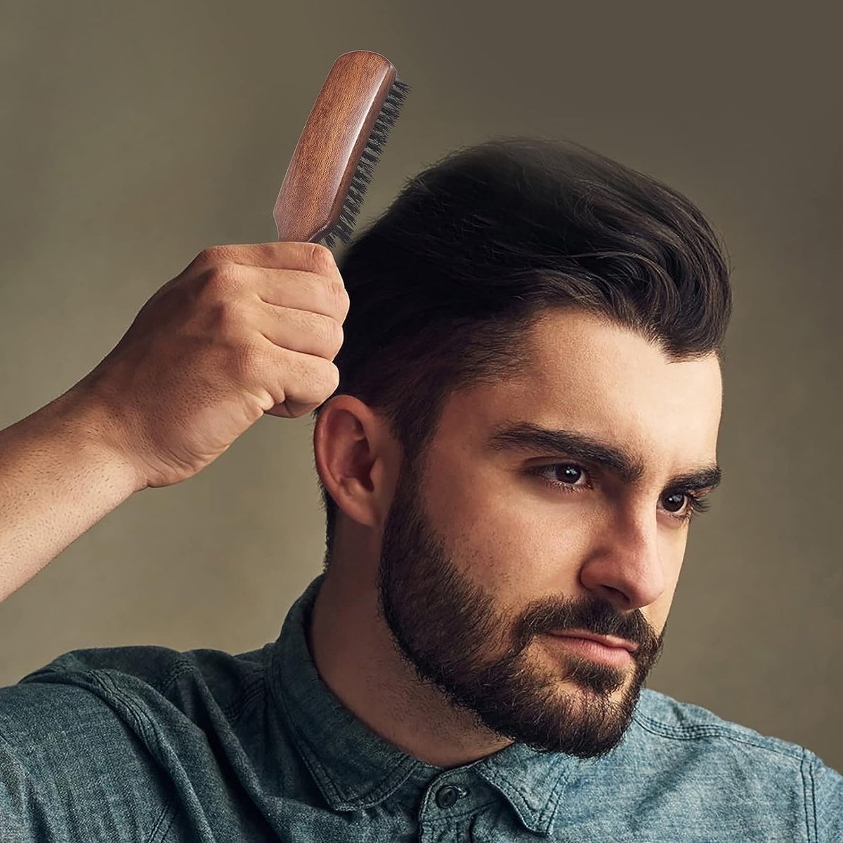 LORSEX Haarbürste für Männer – Wildschweinborsten für Slick Back, feines bis mittleres Haar, auch für Bartstyling