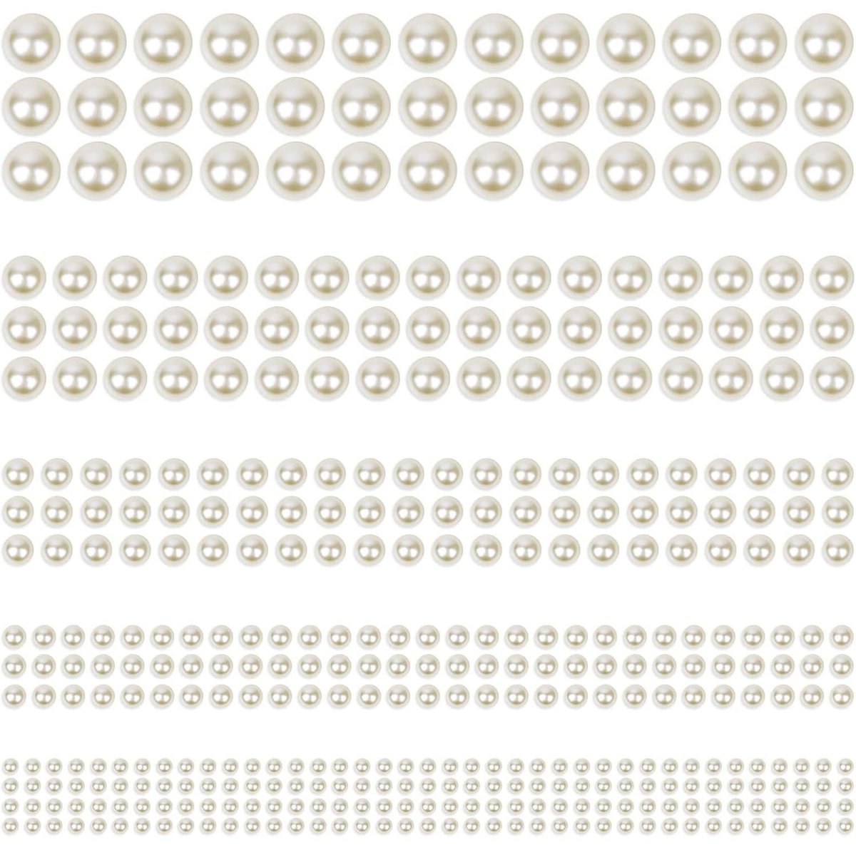 Phinus 3732 Stück Haarperlen, 3/4/5/6/8 mm weiße und beige Perlenaufkleber für Bastelarbeiten, Haarperlen zum Aufkleben auf Körper, Augen, Nägel, Make-up und DIY-Dekorationen