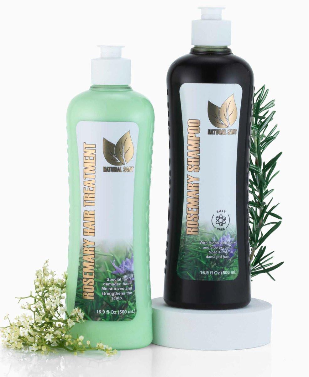 Natural Sant Rosmarin & Chinarinden Shampoo & Conditioner Set – Sulfatfrei, Haarnachstuchunterstützung, Feuchtigkeit & Reparatur – 16 fl oz Kräuterhaarpflege