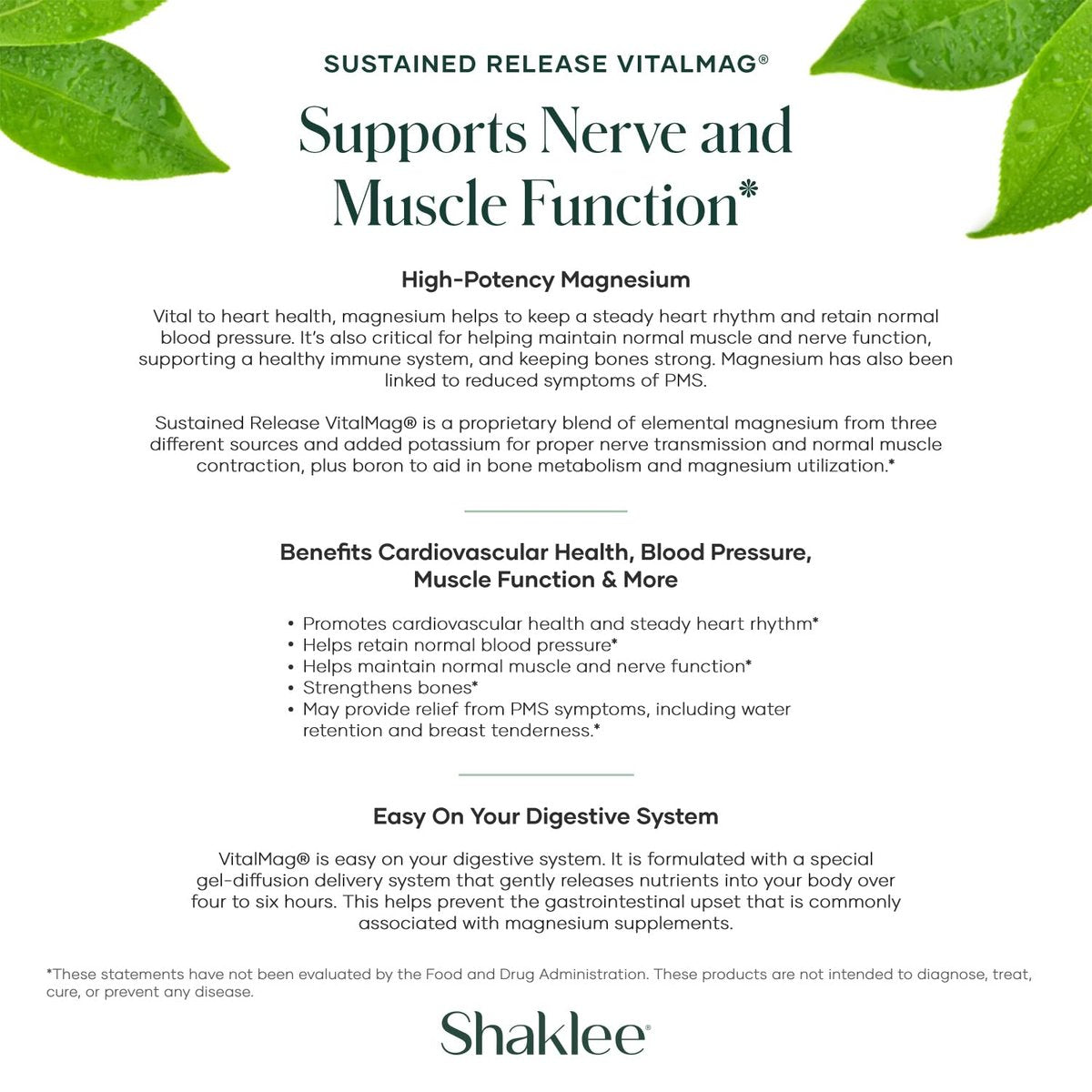 Shaklee Sustained Release VitalMag – Magnesium-Komplex für Nerven-, Muskel- und Herzgesundheit mit Kalium und Bor – 30 Tabletten