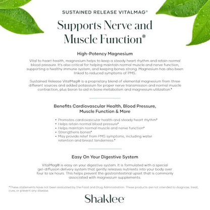 Shaklee Sustained Release VitalMag – Magnesium-Komplex für Nerven-, Muskel- und Herzgesundheit mit Kalium und Bor – 30 Tabletten