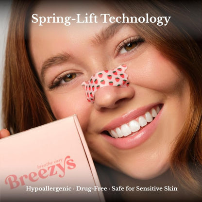 Breezys Nasal Strips | Süßes Nasenpflaster für besseren Schlaf, Anti-Schnarch-Lösung, Nasenentlastung - Extra stark und bequem, universelle Passform | 25 Stück (Erdbeere & Sahne)