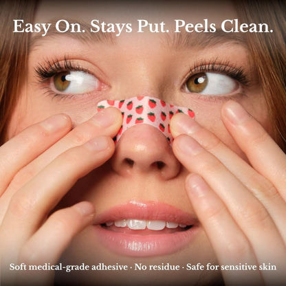 Breezys Nasal Strips | Süßes Nasenpflaster für besseren Schlaf, Anti-Schnarch-Lösung, Nasenentlastung - Extra stark und bequem, universelle Passform | 25 Stück (Erdbeere & Sahne)