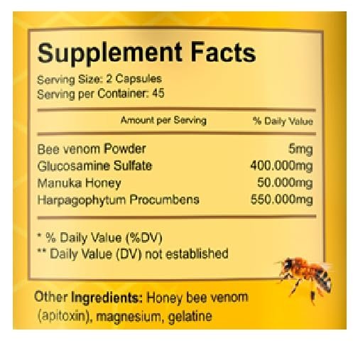 VITAMISAN Premium Natürliches Bienengift mit Glucosaminsulfat – Veneno Abeja – 90 Kapseln – Apitoxin Manuka Honig Nahrungsergänzungsmittel