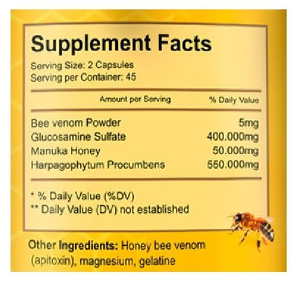 VITAMISAN Premium Natürliches Bienengift mit Glucosaminsulfat – Veneno Abeja – 90 Kapseln – Apitoxin Manuka Honig Nahrungsergänzungsmittel