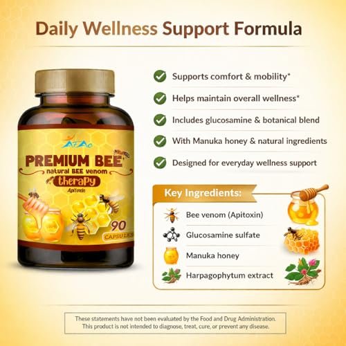 VITAMISAN Premium Natürliches Bienengift mit Glucosaminsulfat – Veneno Abeja – 90 Kapseln – Apitoxin Manuka Honig Nahrungsergänzungsmittel