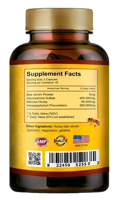 VITAMISAN Premium Natürliches Bienengift mit Glucosaminsulfat – Veneno Abeja – 90 Kapseln – Apitoxin Manuka Honig Nahrungsergänzungsmittel