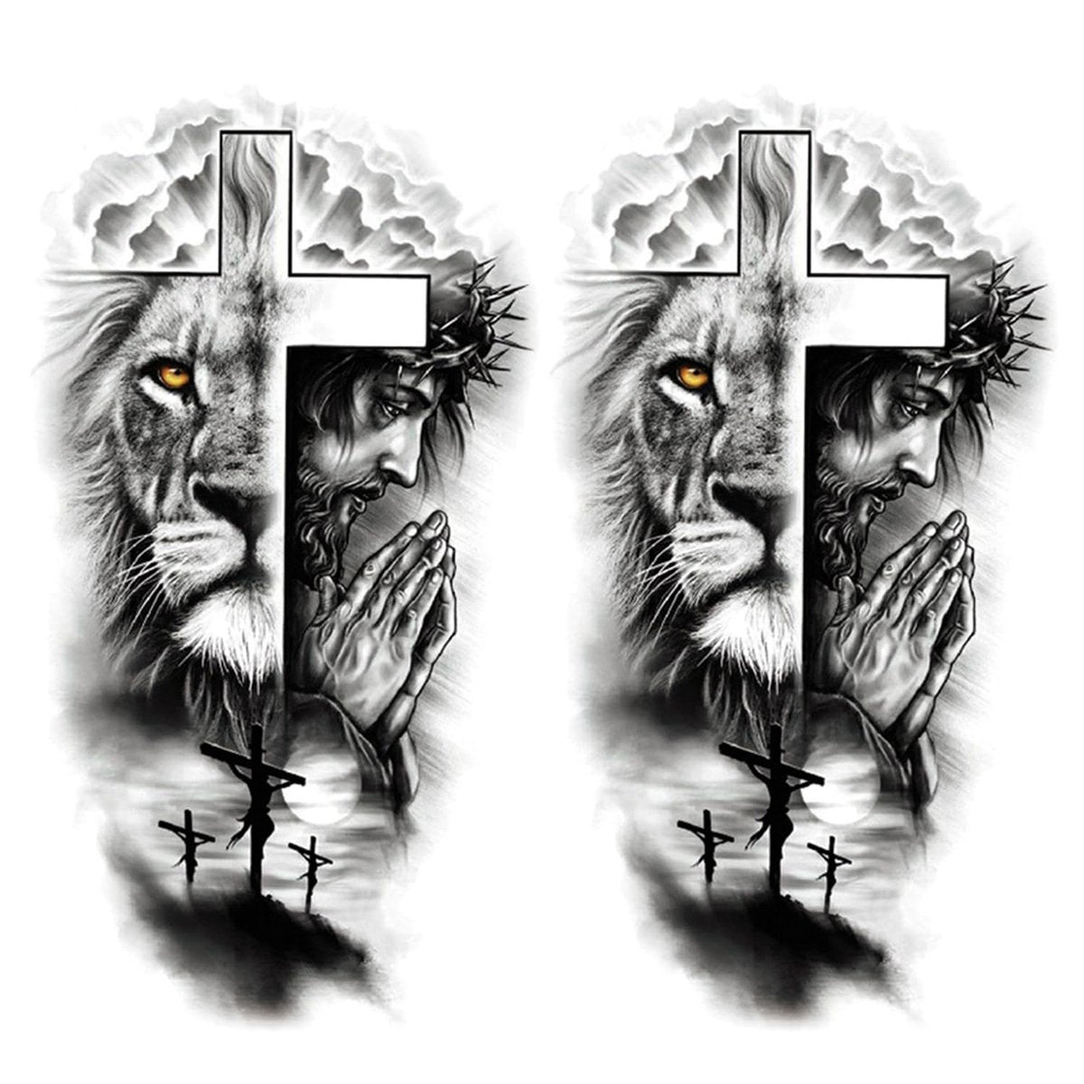 FTVLTAT 2 Bögen Jesus Kreuz Groß Halb Temporäre Tattoos, Wasserfeste Fake Forest Klischee Körperdekoration Temporäre Tattoo Aufkleber