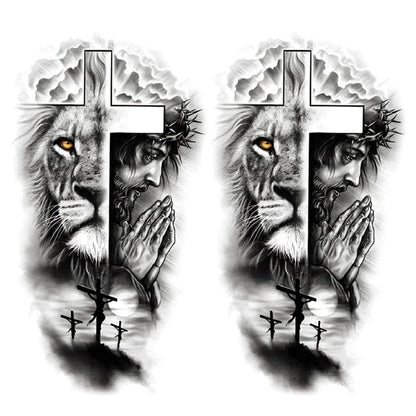 FTVLTAT 2 Bögen Jesus Kreuz Groß Halb Temporäre Tattoos, Wasserfeste Fake Forest Klischee Körperdekoration Temporäre Tattoo Aufkleber