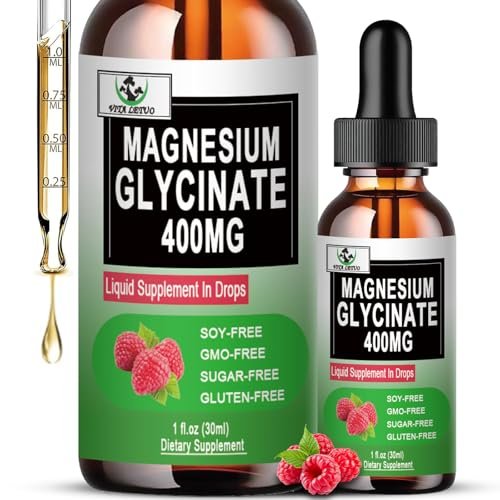 Magnesium Glycinat Flüssige Tropfen, Reines Magnesiumglycinat 400 mg für Knochen, 6-fach hohe Absorption, flüssiges Magnesiumpräparat, vegan, nicht-GVO, glutenfrei | 30 Portionen