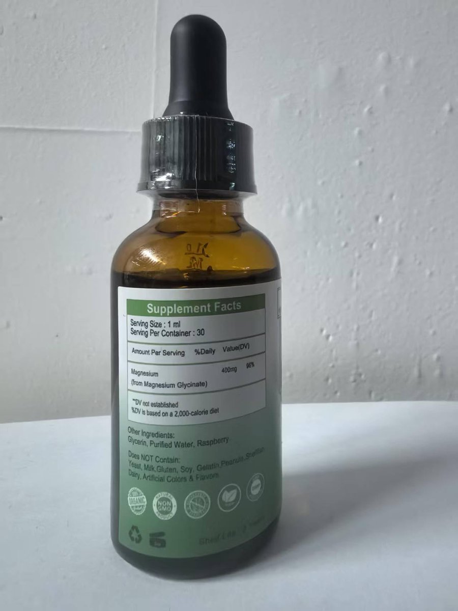 Magnesium Glycinat Flüssige Tropfen, Reines Magnesiumglycinat 400 mg für Knochen, 6-fach hohe Absorption, flüssiges Magnesiumpräparat, vegan, nicht-GVO, glutenfrei | 30 Portionen