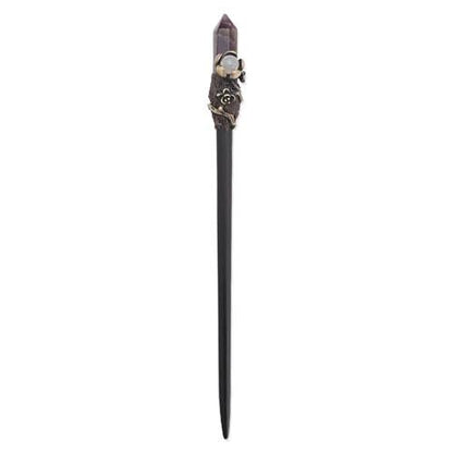 Ebenholz-Haarnadel mit Amethystspitze – Blumendesign, handgefertigt, Geschenk für Frauen