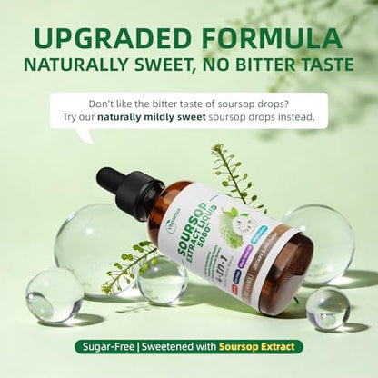 VitaHarbor 4-in-1 Soursop Bitters Liquid – mit Seemoos, Schwarzkümmelöl & Ashwagandha – Immun-, Verdauungs- & Zellunterstützung – zuckerfrei, vegan, 59 ml (2 Fl. oz.) – leicht süßer Geschmack