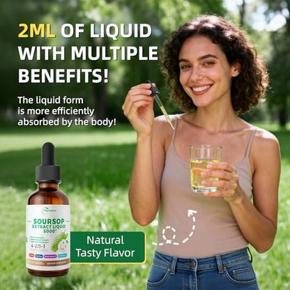 VitaHarbor 4-in-1 Soursop Bitters Liquid – mit Seemoos, Schwarzkümmelöl & Ashwagandha – Immun-, Verdauungs- & Zellunterstützung – zuckerfrei, vegan, 59 ml (2 Fl. oz.) – leicht süßer Geschmack