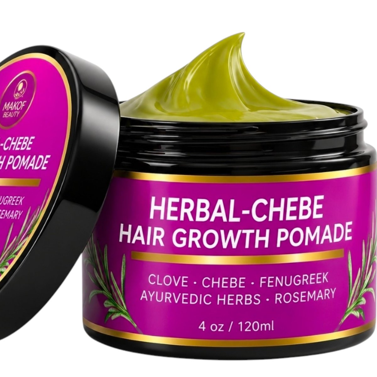 MAKOF BEAUTY Chebe Haarpomade für Haarwachstum – Kräuter-Haarpomade mit Nelke, Bockshornklee, Rosmarin, Moringa & ayurvedischen Kräutern gegen Haarausfall, Geheimratsecken & dünner werdendes Haar 118 ml