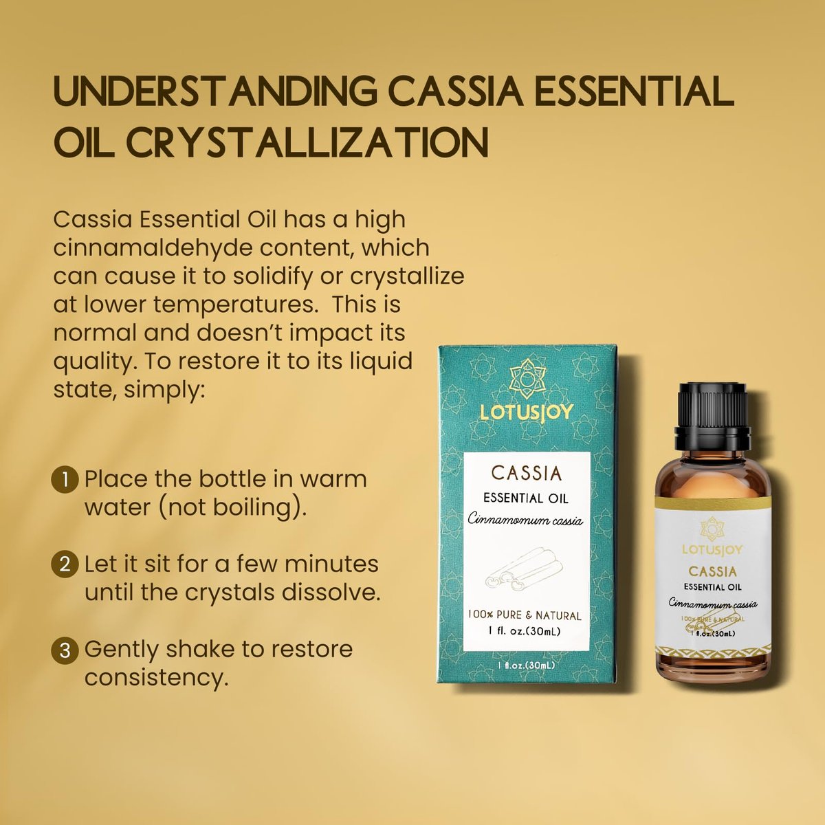 LOTUSJOY Cassia-Zimtrinden-Ätherisches Öl für Raumspray, Diffuser, DIY-Projekte - 30 ml