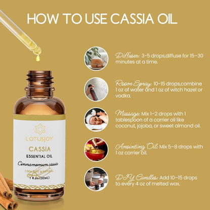 LOTUSJOY Cassia-Zimtrinden-Ätherisches Öl für Raumspray, Diffuser, DIY-Projekte - 30 ml