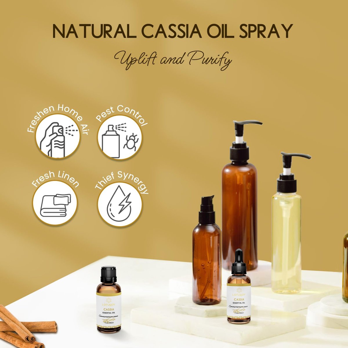 LOTUSJOY Cassia-Zimtrinden-Ätherisches Öl für Raumspray, Diffuser, DIY-Projekte - 30 ml