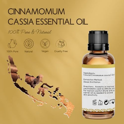 LOTUSJOY Cassia-Zimtrinden-Ätherisches Öl für Raumspray, Diffuser, DIY-Projekte - 30 ml