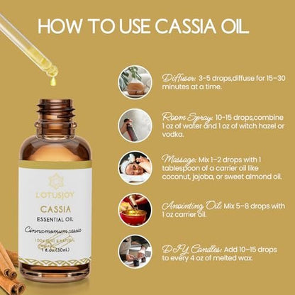 LOTUSJOY Cassia-Zimtrinden-Ätherisches Öl für Raumspray, Diffuser, DIY-Projekte - 30 ml