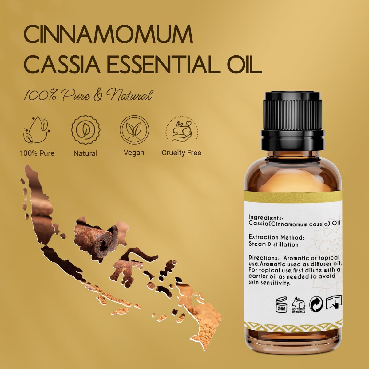 LOTUSJOY Cassia-Zimtrinden-Ätherisches Öl für Raumspray, Diffuser, DIY-Projekte - 30 ml