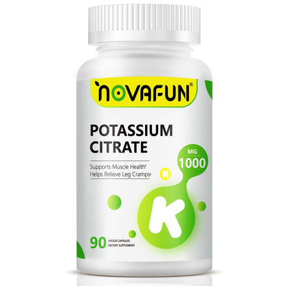 Novafun Kaliumcitrat 1000 mg – Kaliumpräparat gegen Beinkrämpfe, für Muskel- & Herzgesundheit, vegan, nicht-GVO, glutenfrei, 90 Kapseln