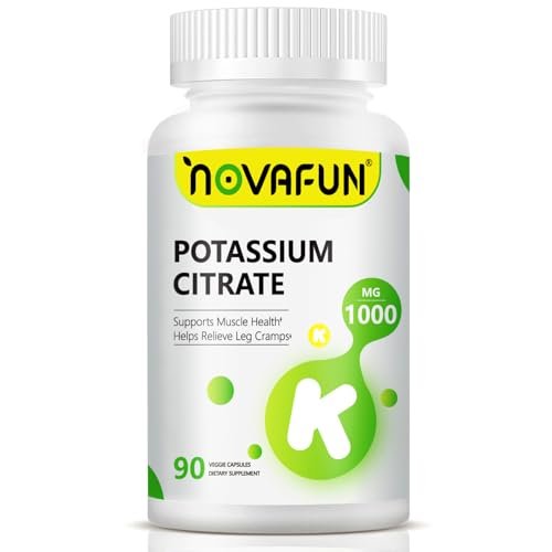 Novafun Kaliumcitrat 1000 mg – Kaliumpräparat gegen Beinkrämpfe, für Muskel- & Herzgesundheit, vegan, nicht-GVO, glutenfrei, 90 Kapseln