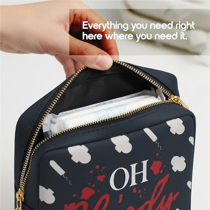 Primo Lines Period Pouch – Kompakte, stilvolle und diskrete Periodentasche für die Schule mit wasserdichtem Futter, geeignet für Binden und Tampons, süße Pad-Tasche für Teenager, Reisen, Schule, Mädchen-Perioden-Kit
