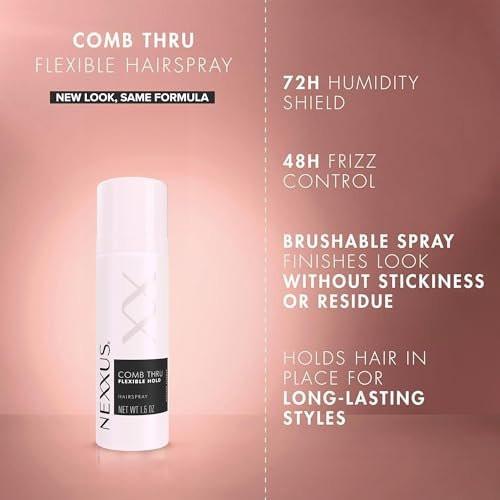 Nexxus Reise-Haarspray, Comb Thru Flexible Hold 8er-Pack – 72-Stunden Anti-Feuchtigkeitsschild, 48-Stunden Frizz-Kontrolle, Rosenduft, 1,5 Oz pro Stück