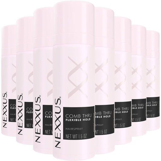 Nexxus Reise-Haarspray, Comb Thru Flexible Hold 8er-Pack – 72-Stunden Anti-Feuchtigkeitsschild, 48-Stunden Frizz-Kontrolle, Rosenduft, 1,5 Oz pro Stück