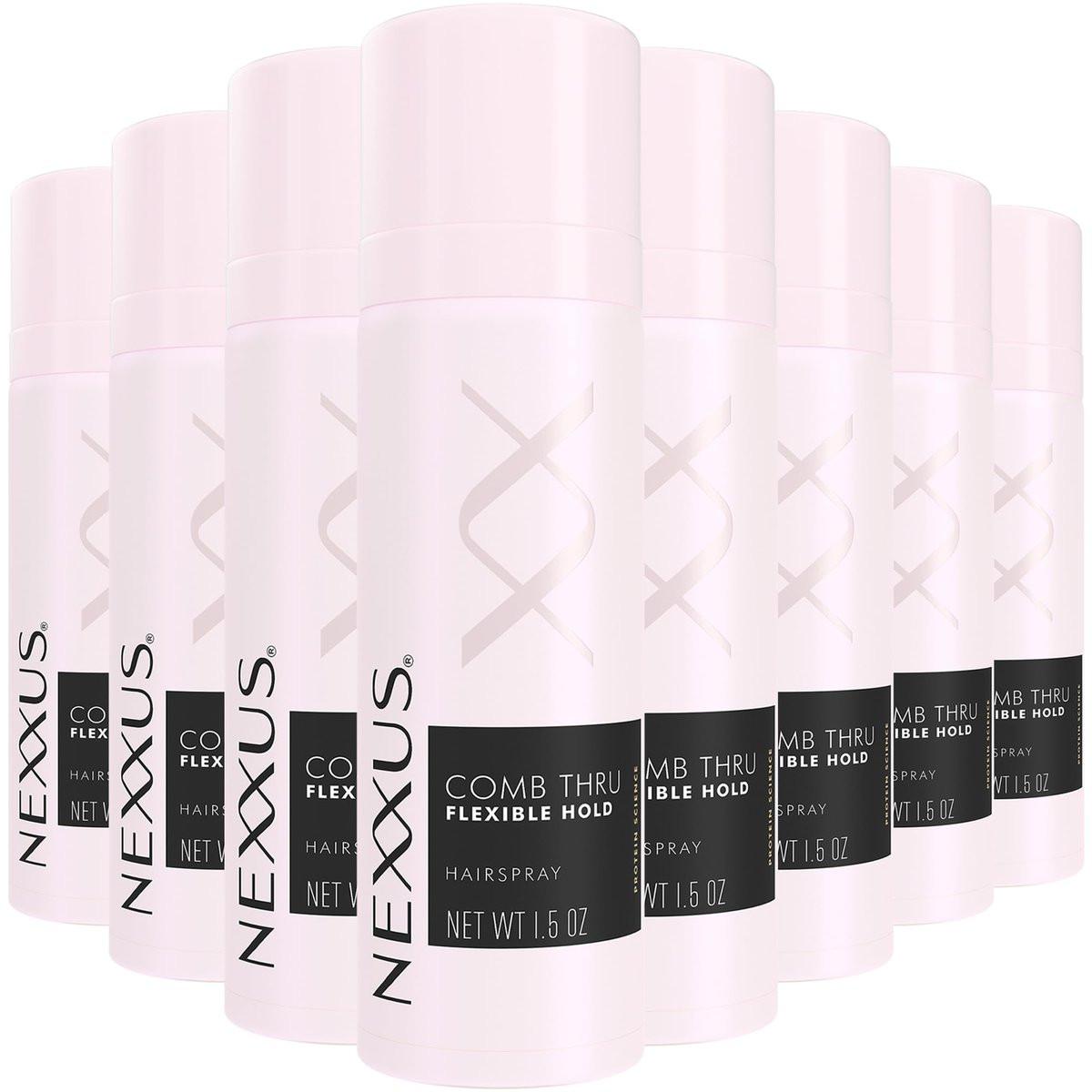 Nexxus Reise-Haarspray, Comb Thru Flexible Hold 8er-Pack – 72-Stunden Anti-Feuchtigkeitsschild, 48-Stunden Frizz-Kontrolle, Rosenduft, 1,5 Oz pro Stück