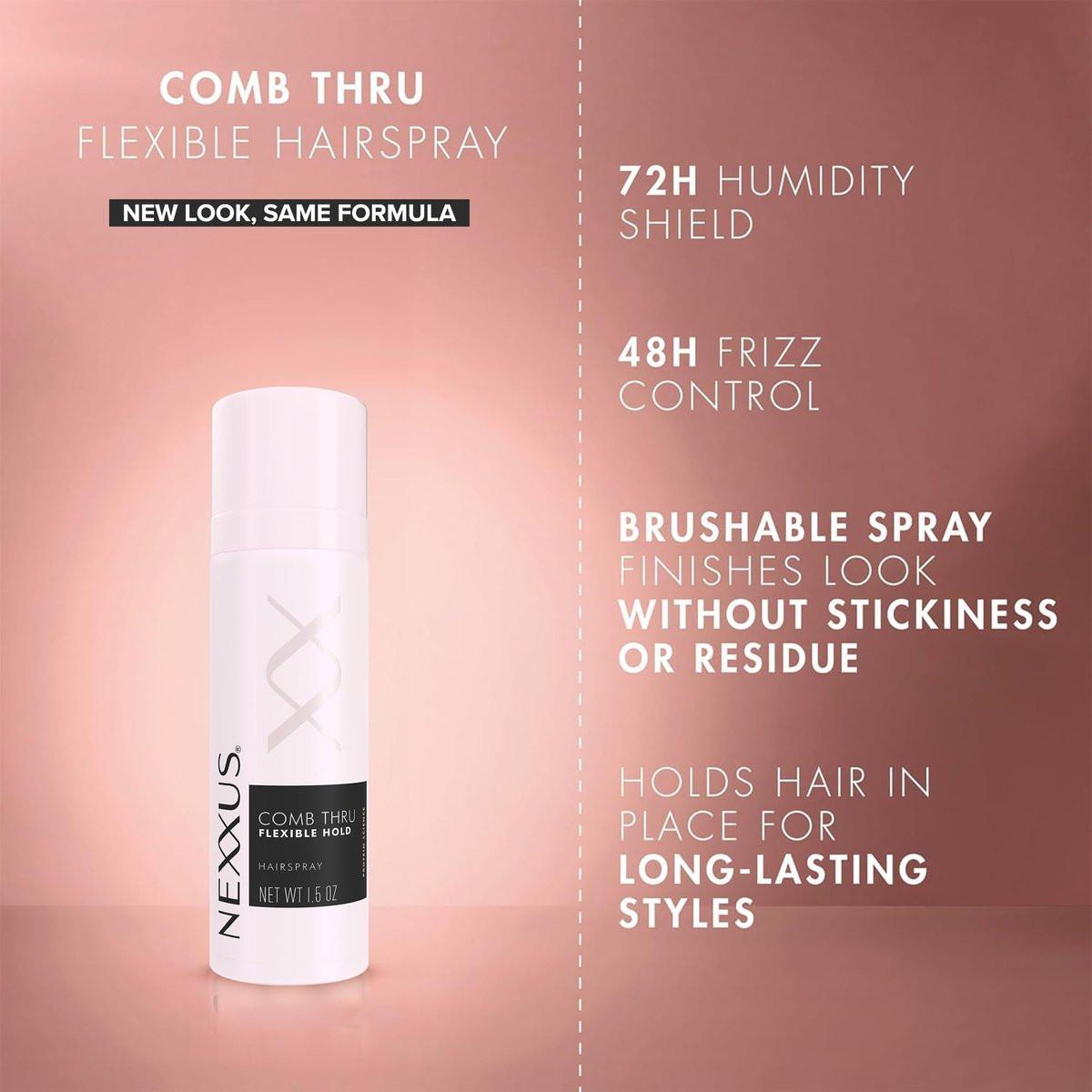 Nexxus Reise-Haarspray, Comb Thru Flexible Hold 8er-Pack – 72-Stunden Anti-Feuchtigkeitsschild, 48-Stunden Frizz-Kontrolle, Rosenduft, 1,5 Oz pro Stück