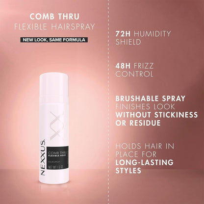 Nexxus Reise-Haarspray, Comb Thru Flexible Hold 8er-Pack – 72-Stunden Anti-Feuchtigkeitsschild, 48-Stunden Frizz-Kontrolle, Rosenduft, 1,5 Oz pro Stück